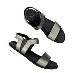 Aquatalia Comfort ankle sandals Pewter silver black Size 9 lagenlook coastal